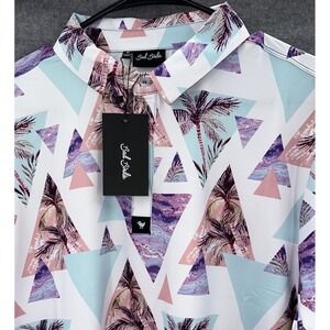 Bad Birdie NEW Medium Golf Polo "Cali" Floral Palm All Over Print‎ Geometric